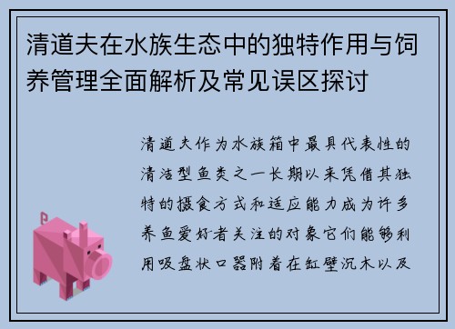 清道夫在水族生态中的独特作用与饲养管理全面解析及常见误区探讨 清道夫在水族生态中的独特作用与饲养管理全面解析及常见误区探讨